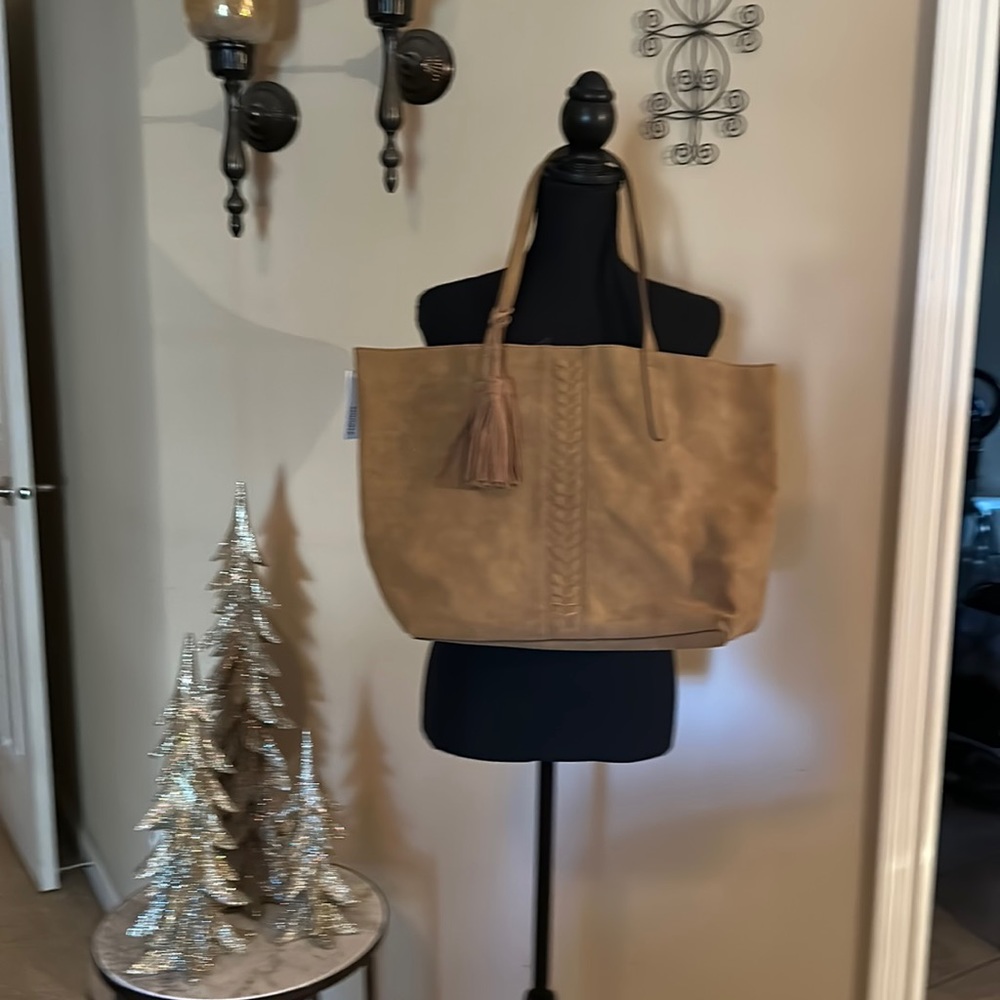 Brand New Faux Suede Tote  Color Cognac